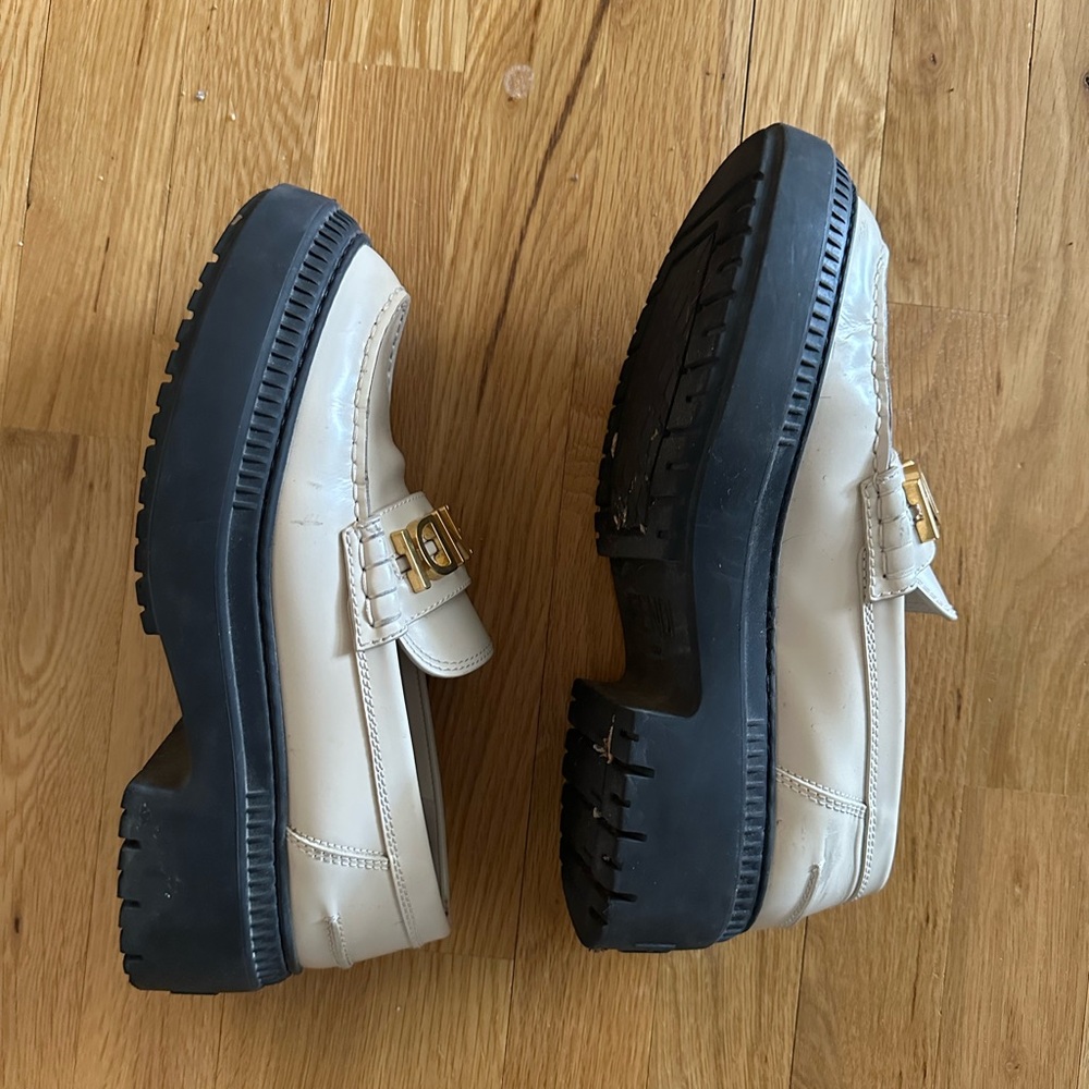 Cream Platform Loafers with Gold Accent